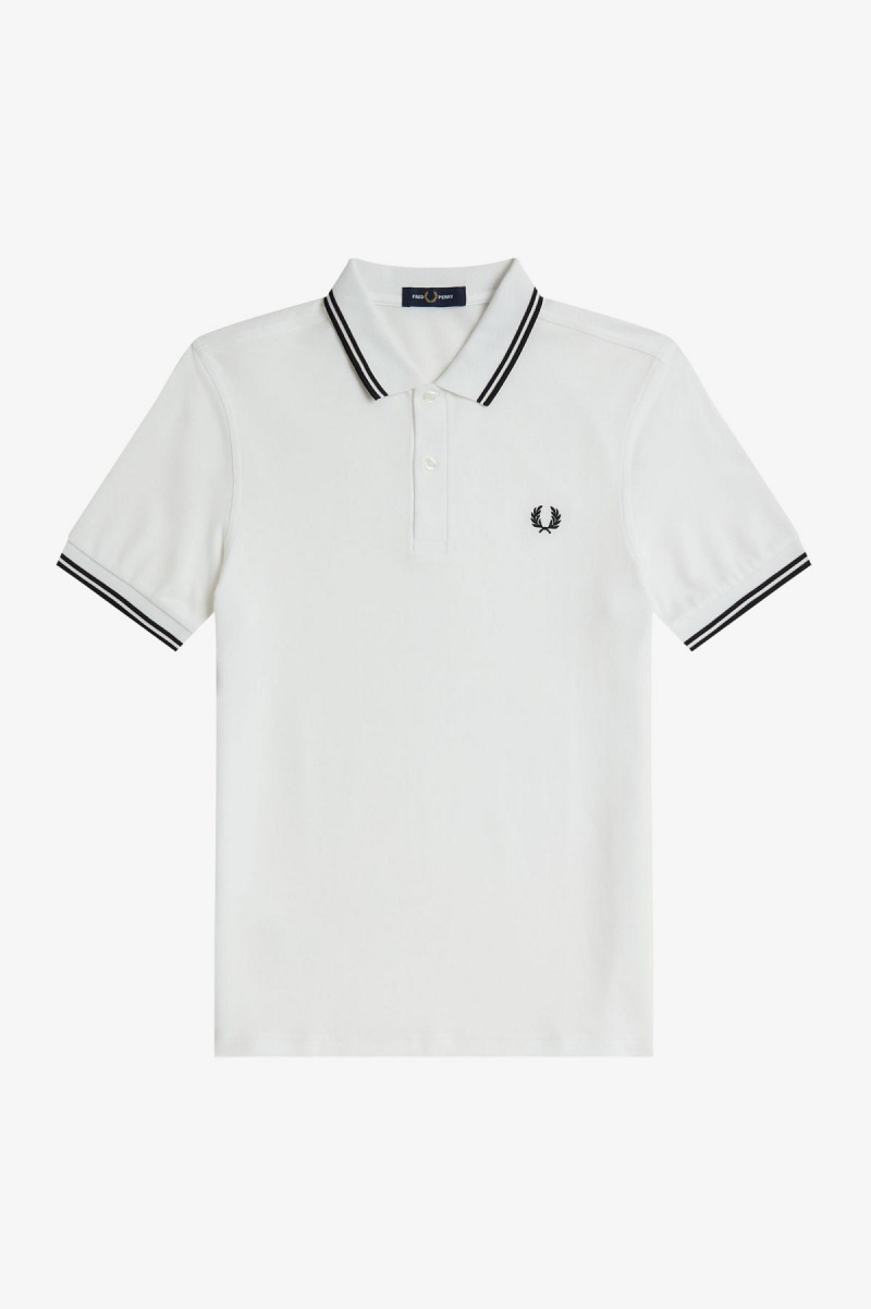 Fred Perry M3600 Fred Perry Shirt Herre Hvite Svarte Svarte | ENOHC70830