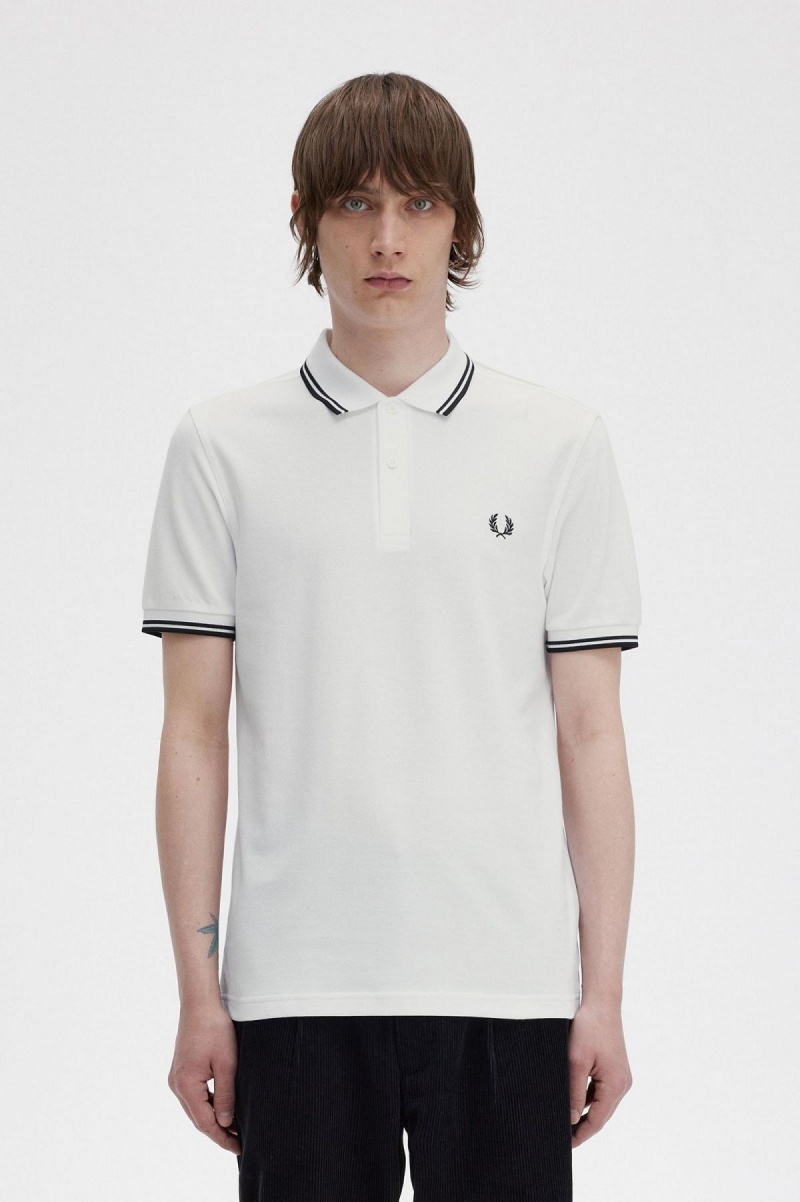 Fred Perry M3600 Fred Perry Shirt Herre Hvite Svarte Svarte | ENOHC70830