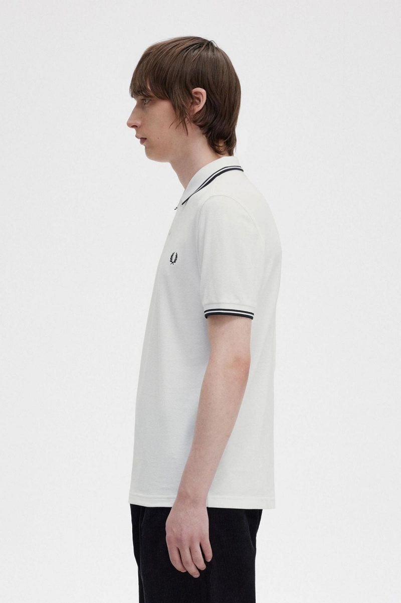 Fred Perry M3600 Fred Perry Shirt Herre Hvite Svarte Svarte | ENOHC70830