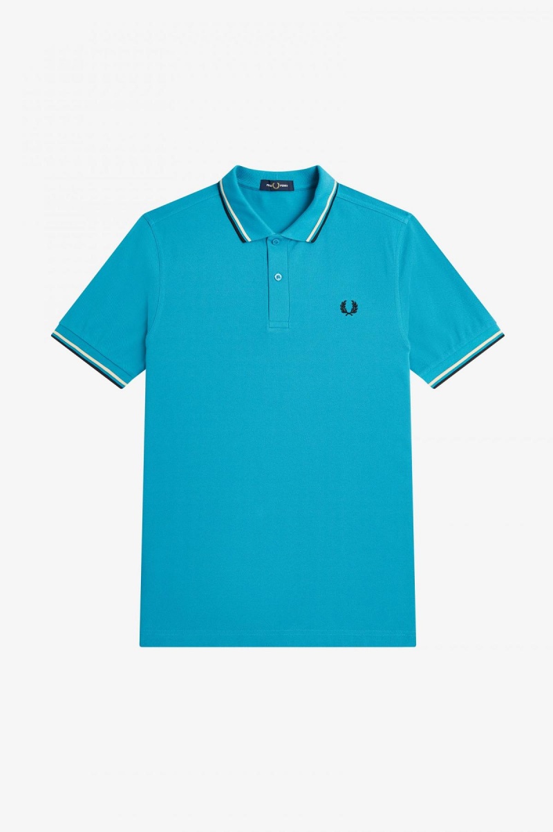 Fred Perry M3600 Fred Perry Shirt Herre Blå Pisket Krem Svarte | YNOVQ75877