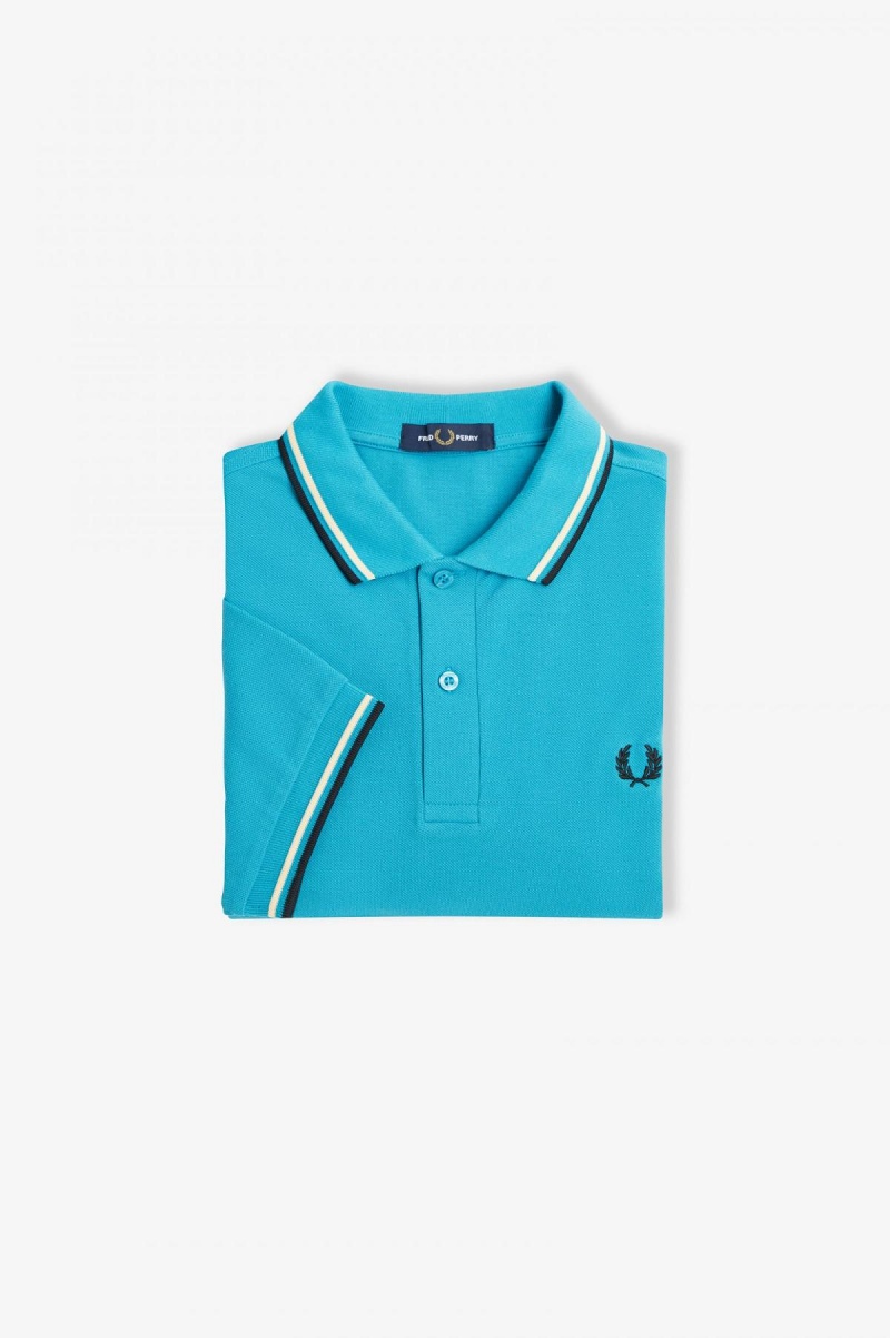 Fred Perry M3600 Fred Perry Shirt Herre Blå Pisket Krem Svarte | YNOVQ75877