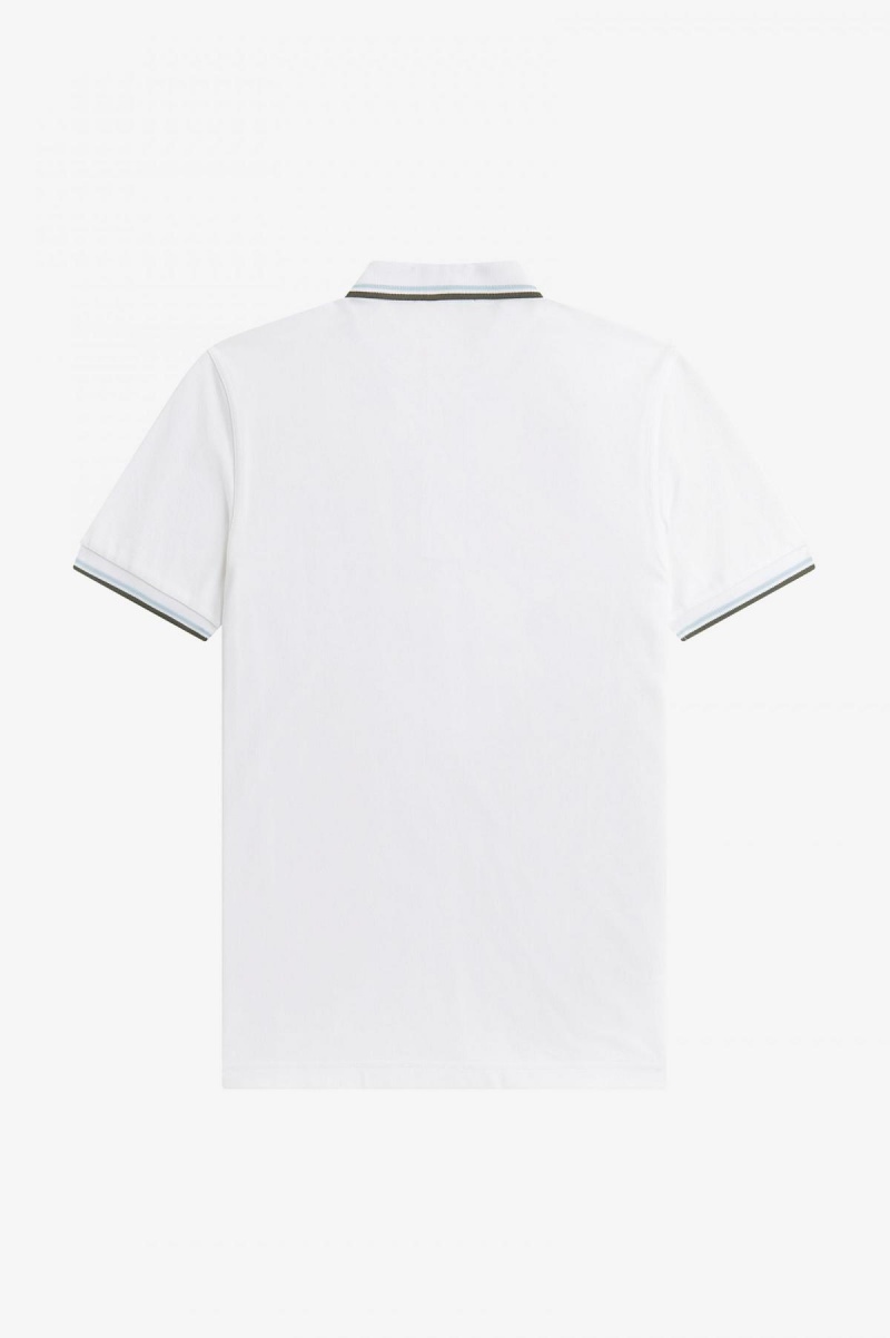 Fred Perry M3600 Fred Perry Shirt Herre Hvite Lyse Grønn | NODYB35361