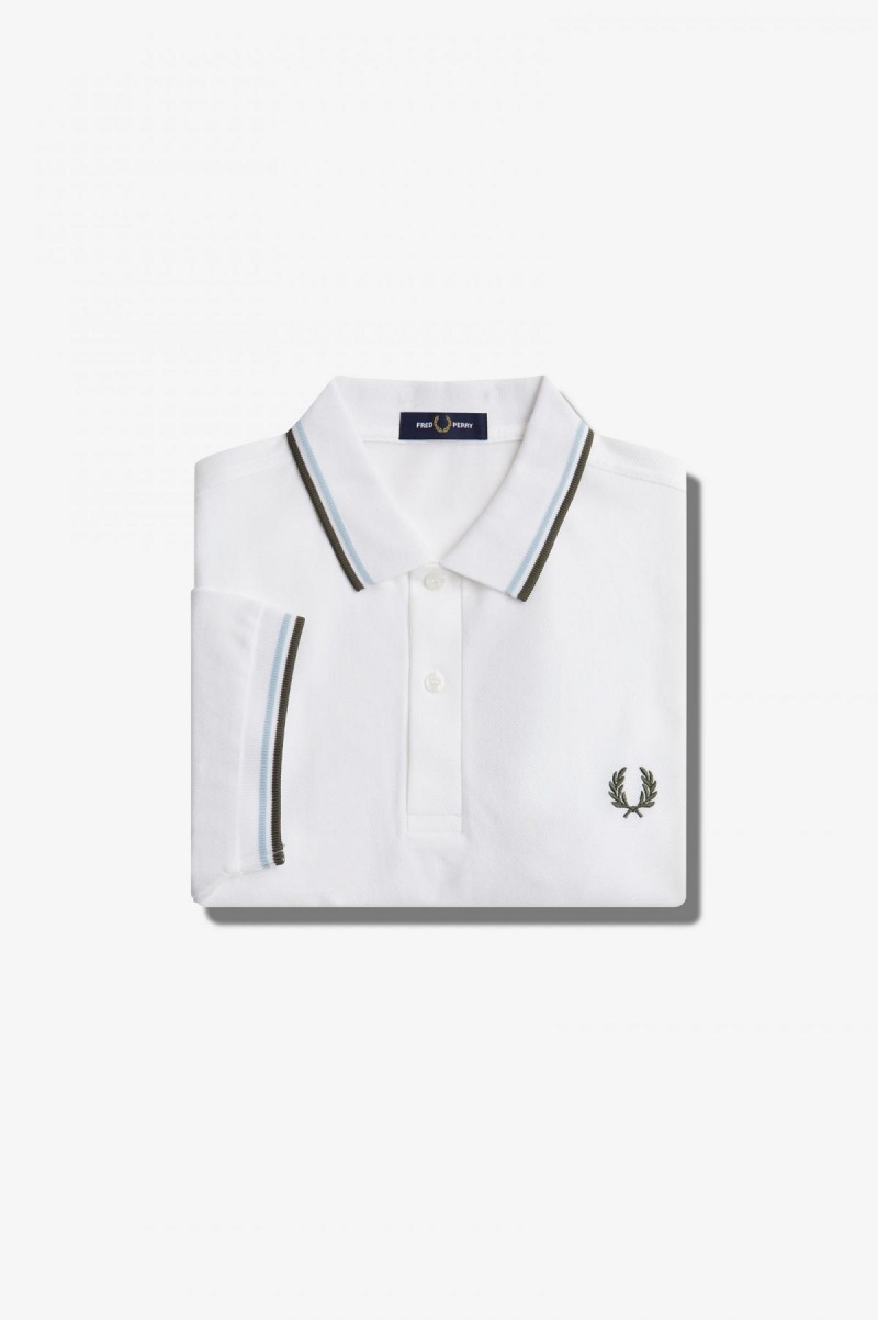 Fred Perry M3600 Fred Perry Shirt Herre Hvite Lyse Grønn | NODYB35361