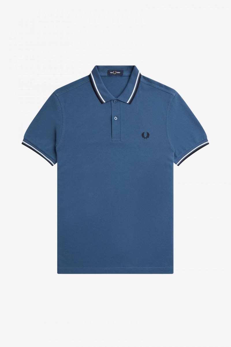 Fred Perry M3600 Fred Perry Shirt Herre Blå Hvite Svarte | XNOGW48356