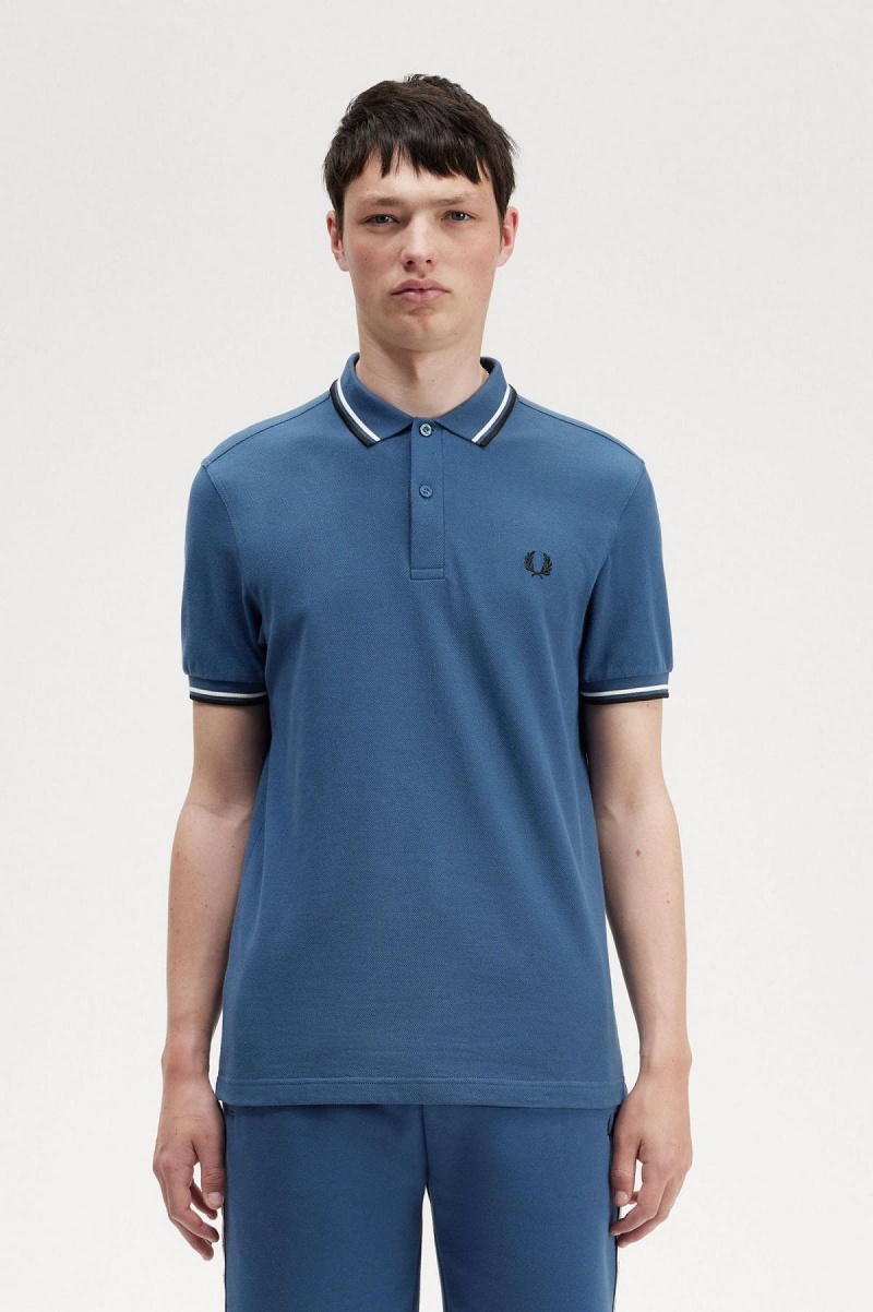 Fred Perry M3600 Fred Perry Shirt Herre Blå Hvite Svarte | XNOGW48356