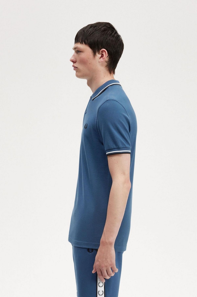 Fred Perry M3600 Fred Perry Shirt Herre Blå Hvite Svarte | XNOGW48356