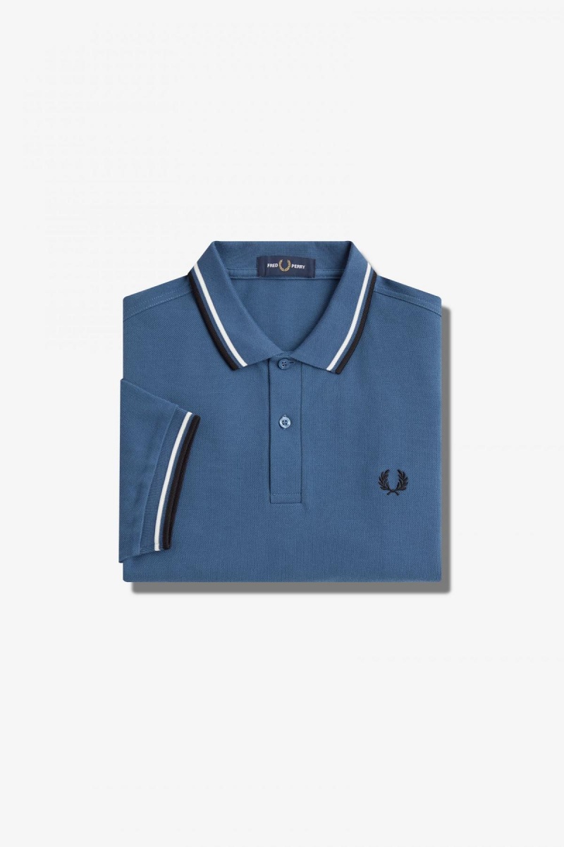 Fred Perry M3600 Fred Perry Shirt Herre Blå Hvite Svarte | XNOGW48356