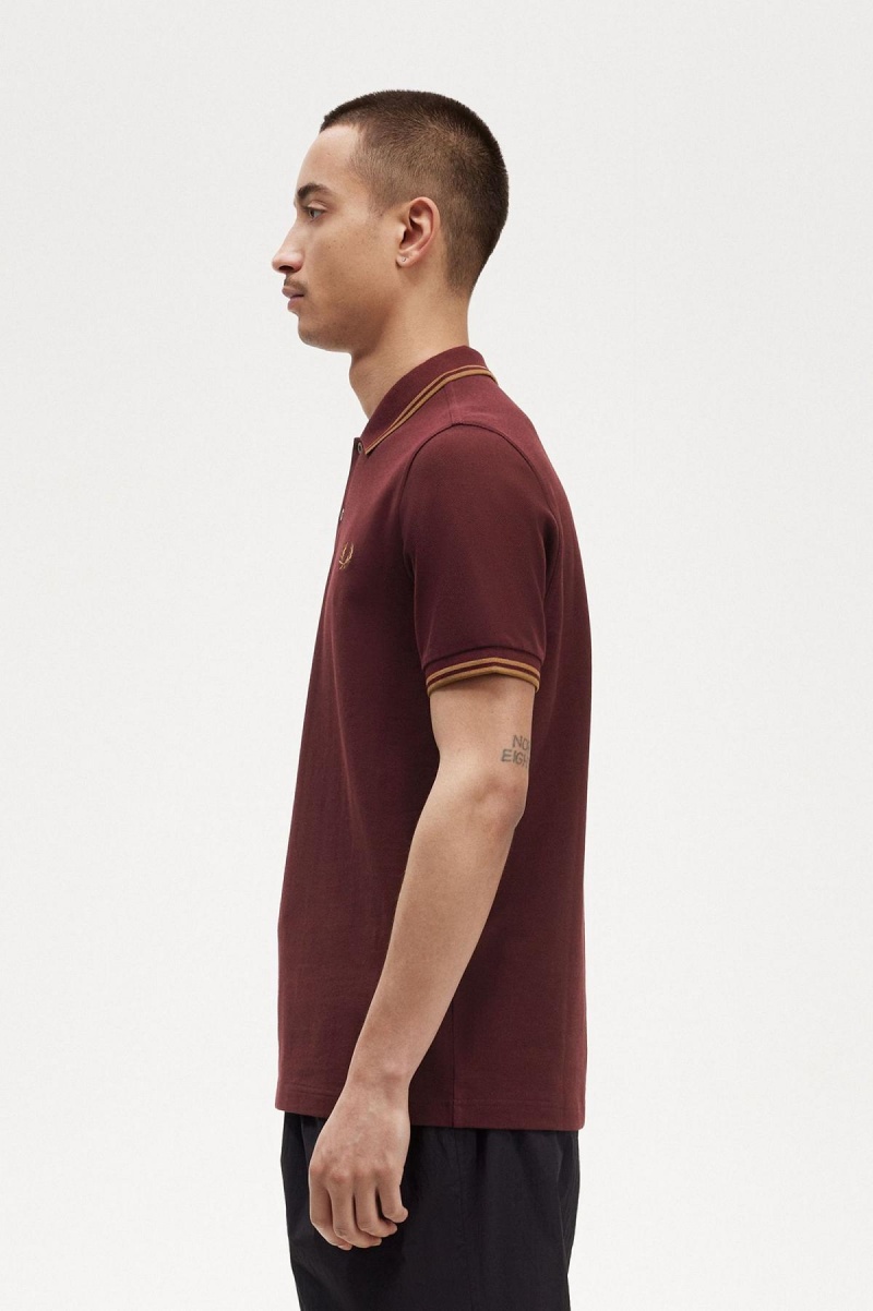 Fred Perry M3600 Fred Perry Shirt Herre Oxblood / Shaded Stone / Shaded Stone | QNOUV72729