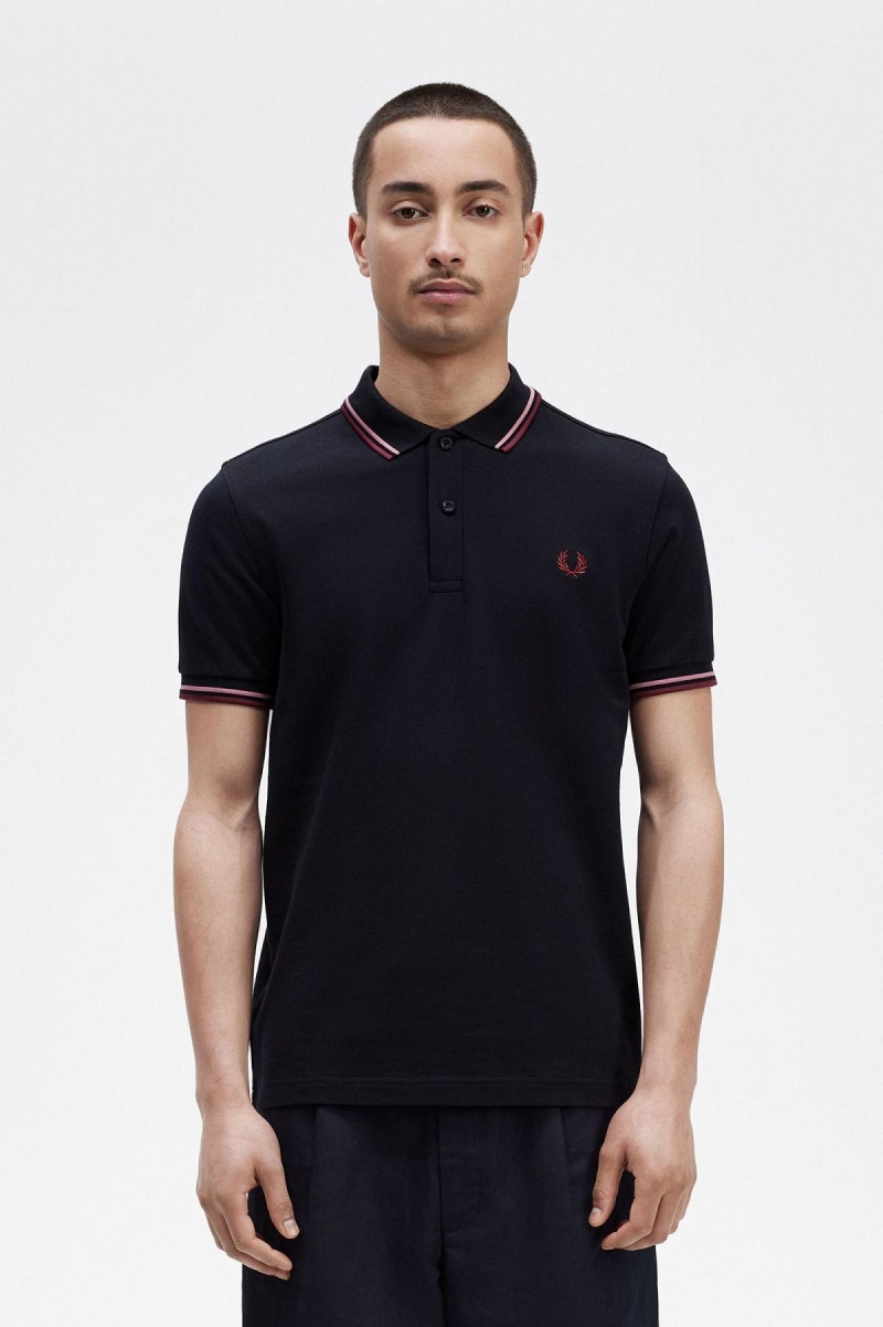 Fred Perry M3600 Fred Perry Shirt Herre Marineblå Rosa Rosa | ENOVG66376