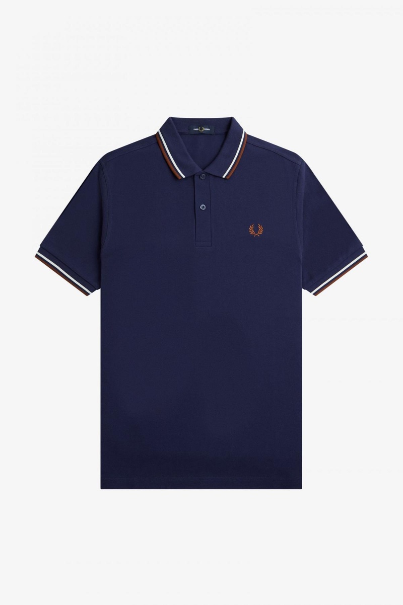 Fred Perry M3600 Fred Perry Shirt Herre Marineblå Brune | FNOHY95704