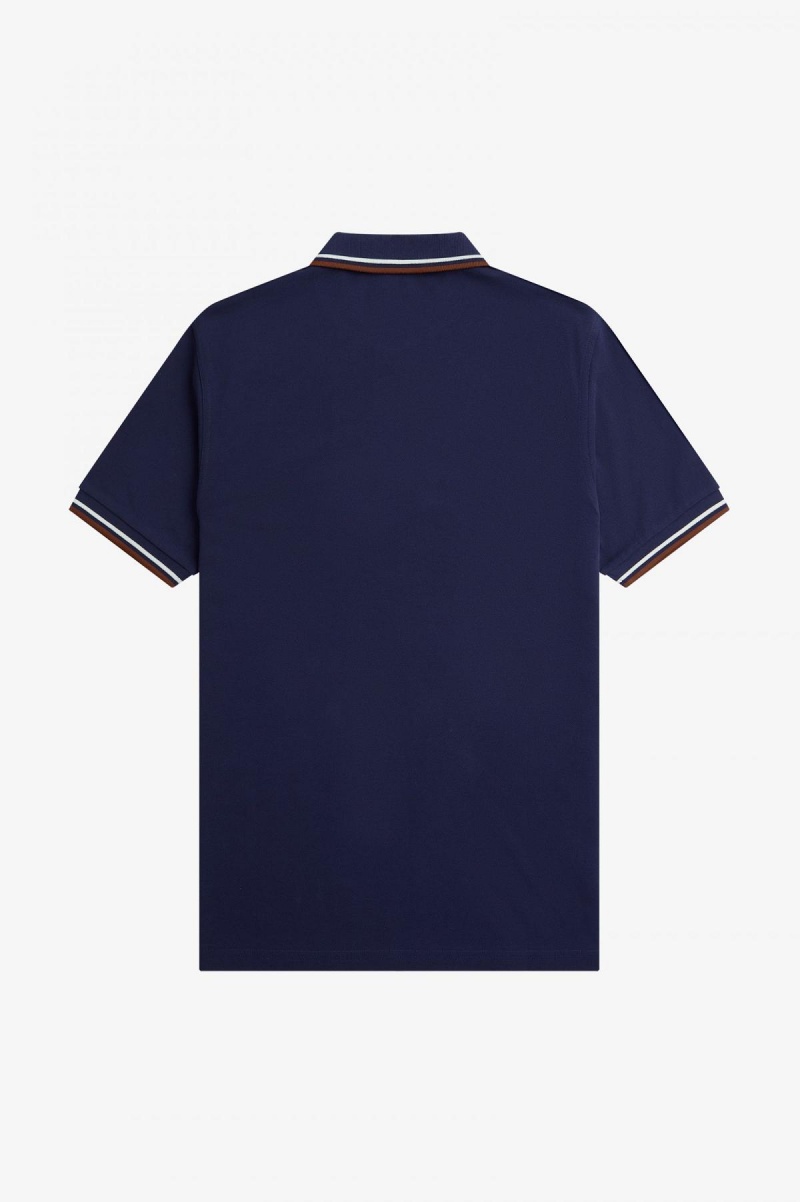 Fred Perry M3600 Fred Perry Shirt Herre Marineblå Brune | FNOHY95704