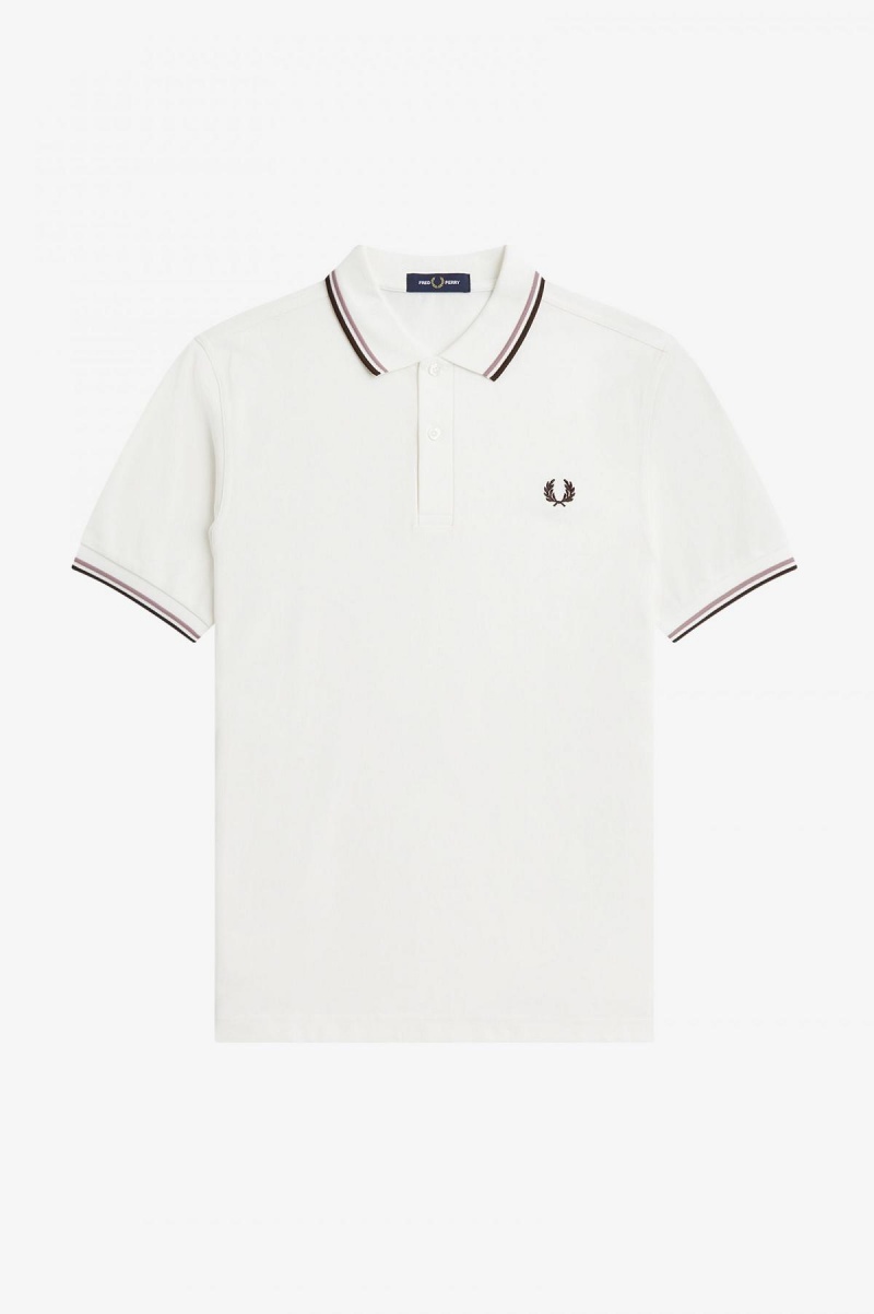 Fred Perry M3600 Fred Perry Shirt Herre Hvite Dyp Rosa | NOJKU15562