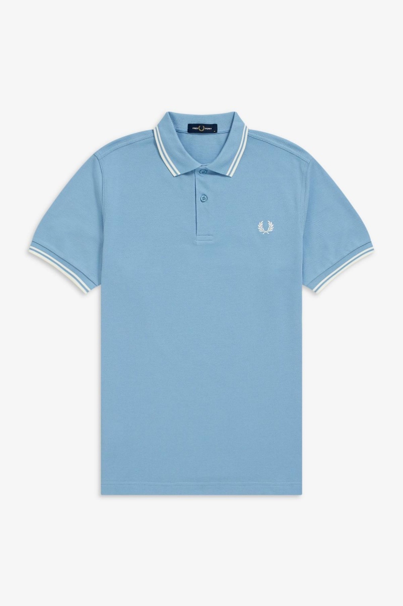 Fred Perry M3600 Fred Perry Shirt Herre Blå Hvite Hvite | NOJKU48748