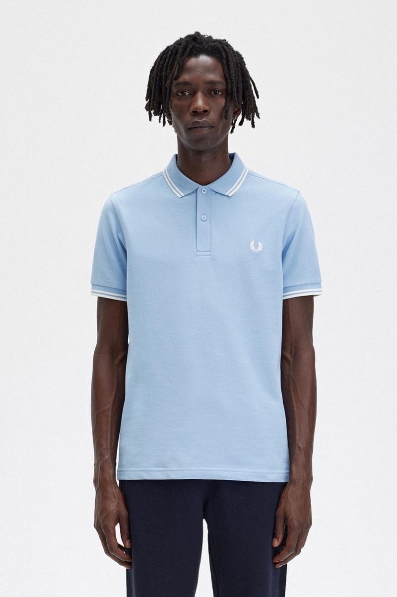 Fred Perry M3600 Fred Perry Shirt Herre Blå Hvite Hvite | NOJKU48748