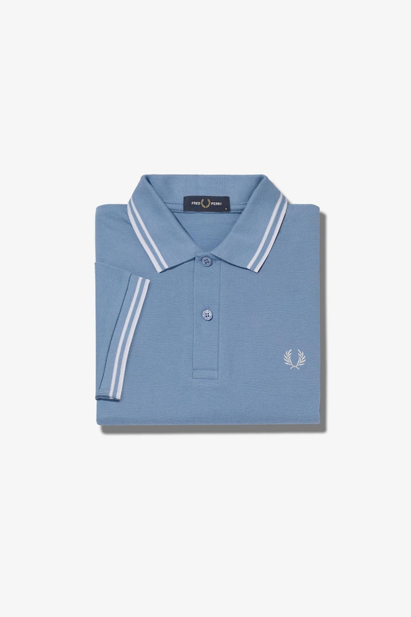 Fred Perry M3600 Fred Perry Shirt Herre Blå Hvite Hvite | NOJKU48748