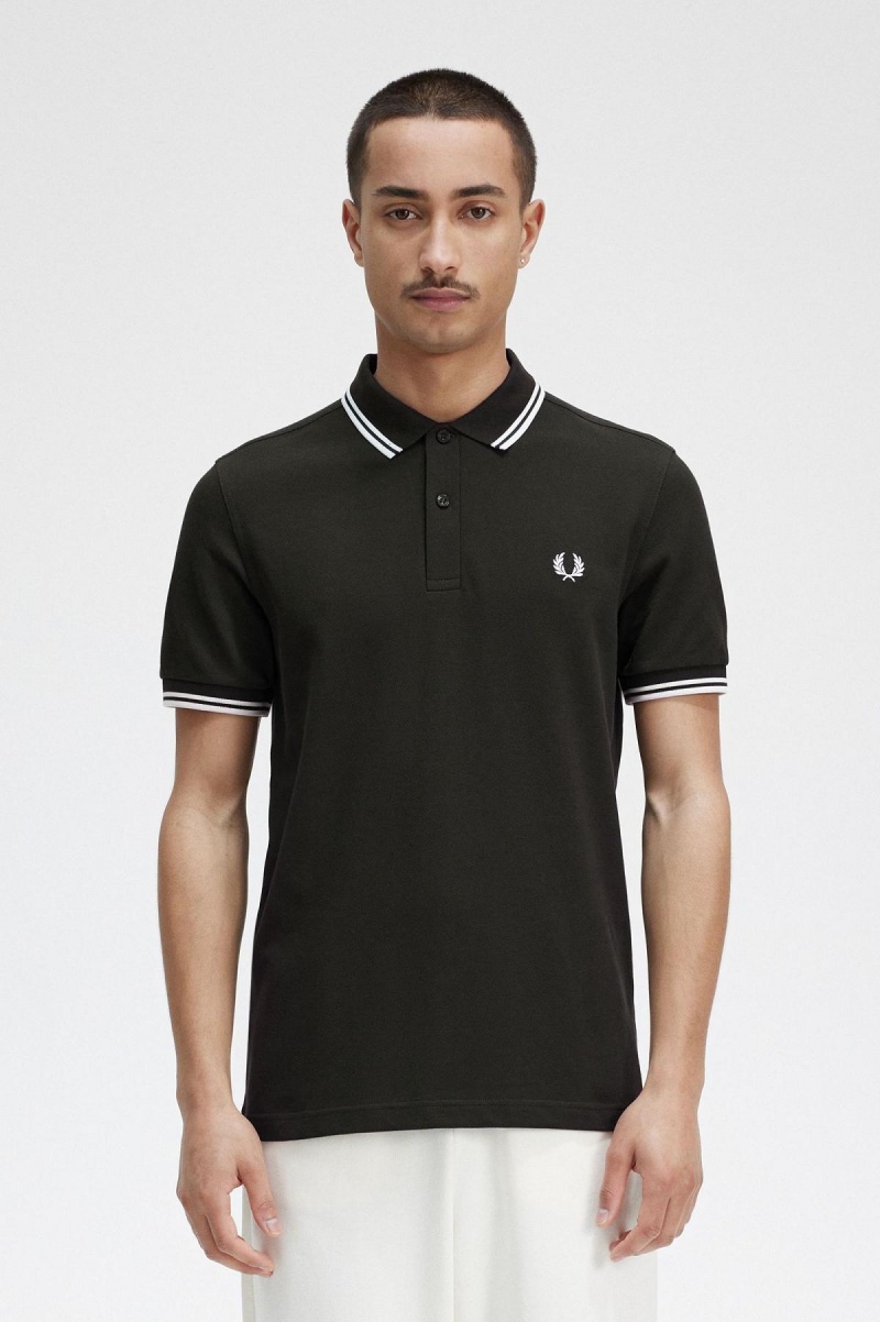 Fred Perry M3600 Fred Perry Shirt Herre Grønn Hvite Hvite | FNOHY27429