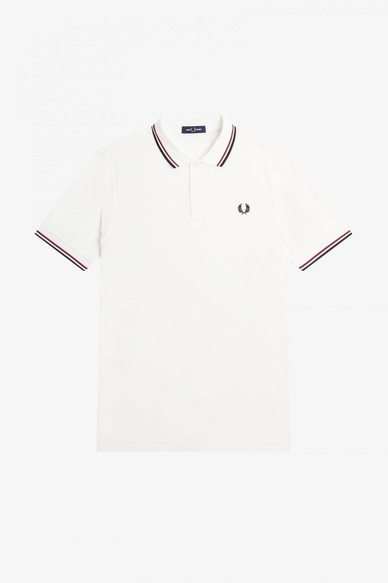 Fred Perry M3600 Fred Perry Shirt Herre Hvite Rød Marineblå | NOZPD80341