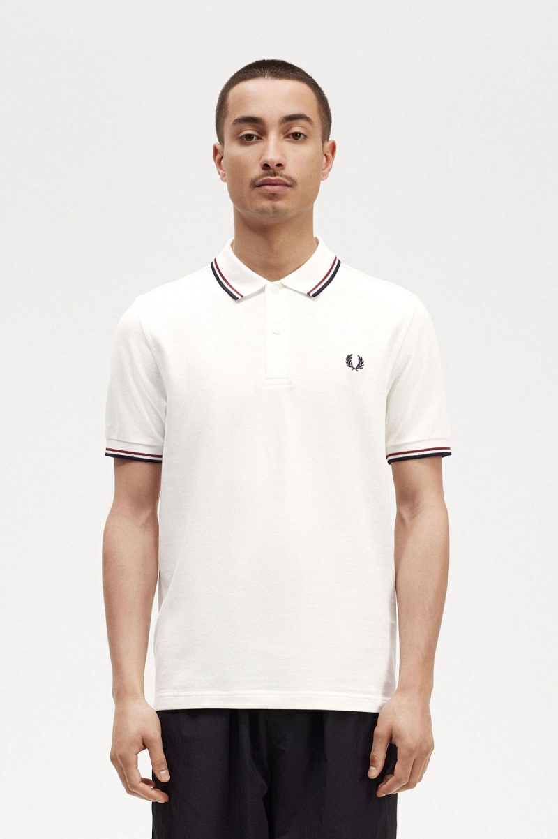 Fred Perry M3600 Fred Perry Shirt Herre Hvite Rød Marineblå | NOZPD80341