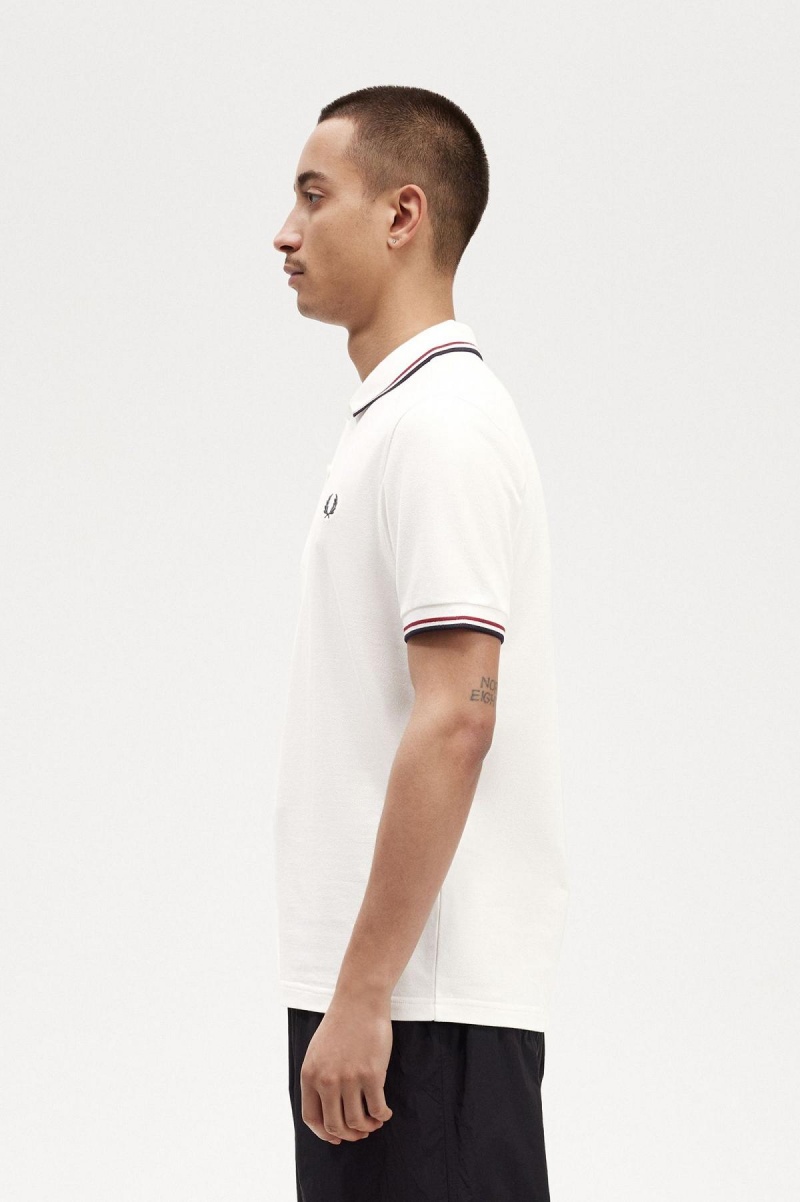 Fred Perry M3600 Fred Perry Shirt Herre Hvite Rød Marineblå | NOZPD80341