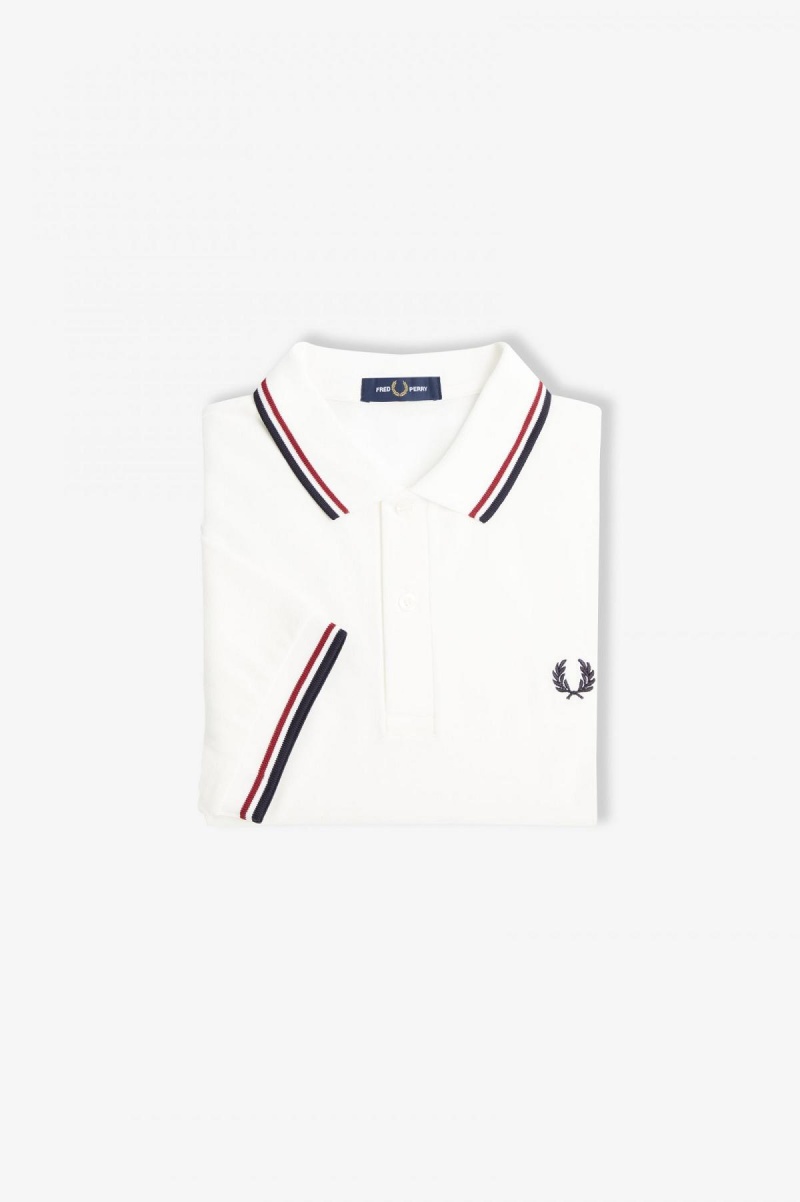 Fred Perry M3600 Fred Perry Shirt Herre Hvite Rød Marineblå | NOZPD80341