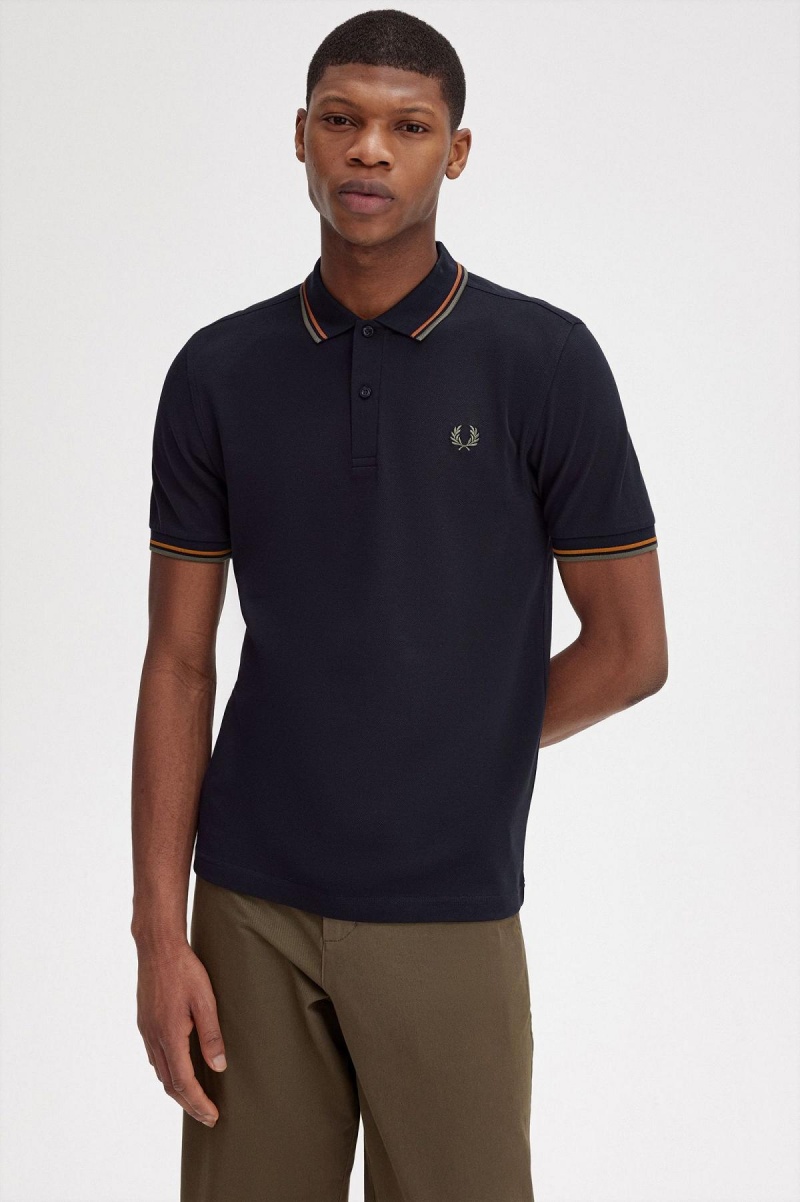 Fred Perry M3600 Fred Perry Shirt Herre Marineblå Grønn | ANODF11810