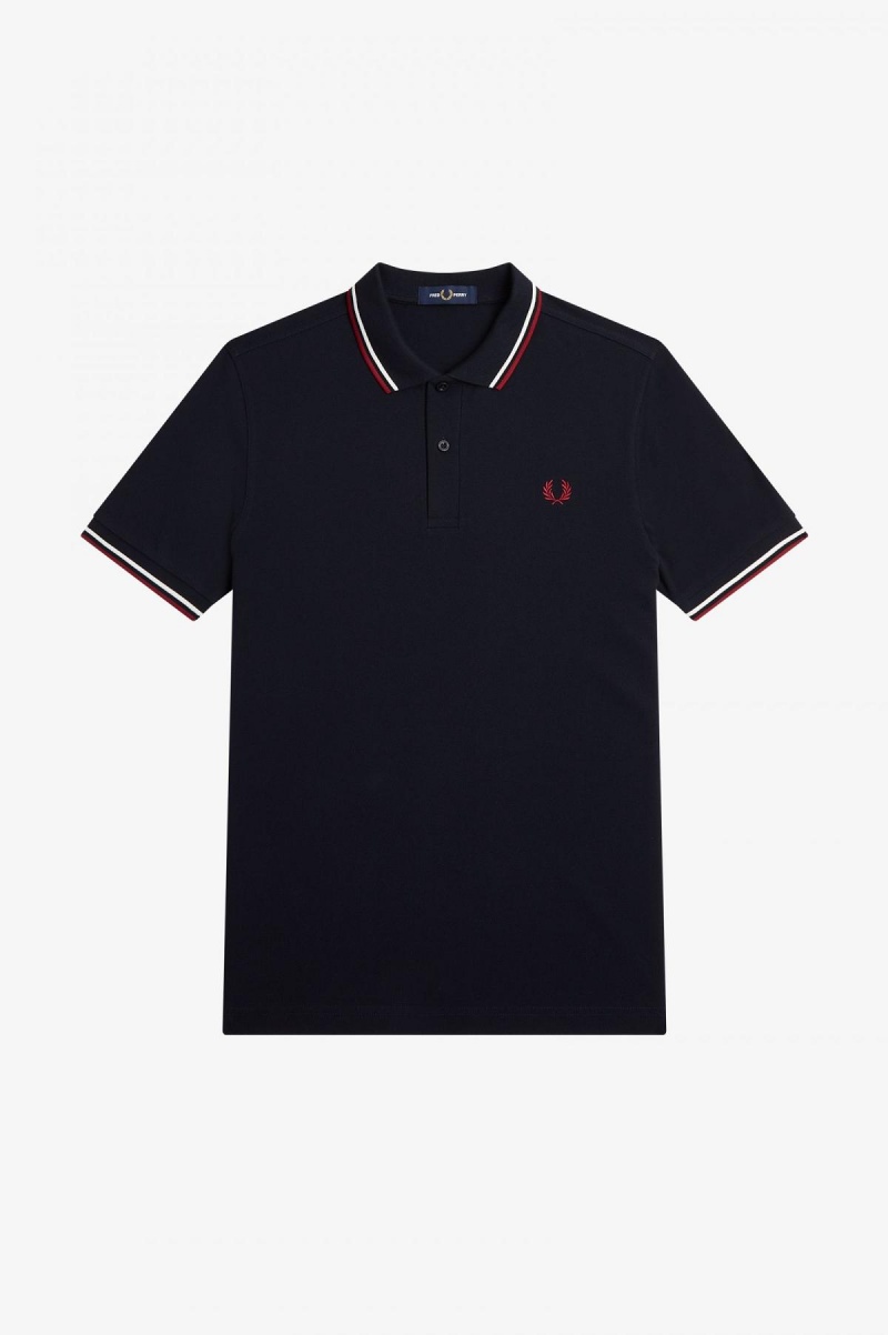 Fred Perry M3600 Fred Perry Shirt Herre Marineblå Hvite Rød | GNOUC35783