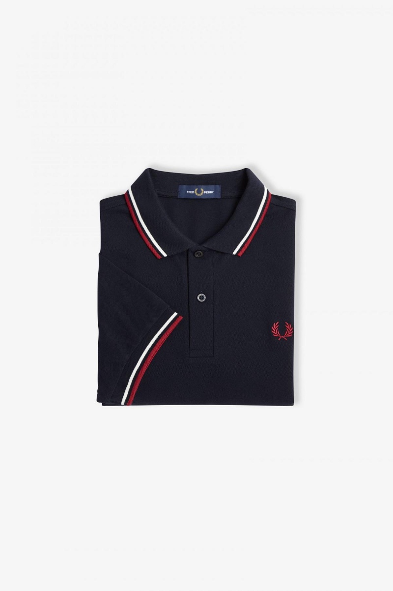 Fred Perry M3600 Fred Perry Shirt Herre Marineblå Hvite Rød | GNOUC35783