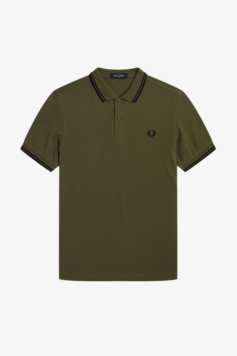 Fred Perry M3600 Fred Perry Shirt Herre Grønn Svarte Svarte | ZNOMJ98034