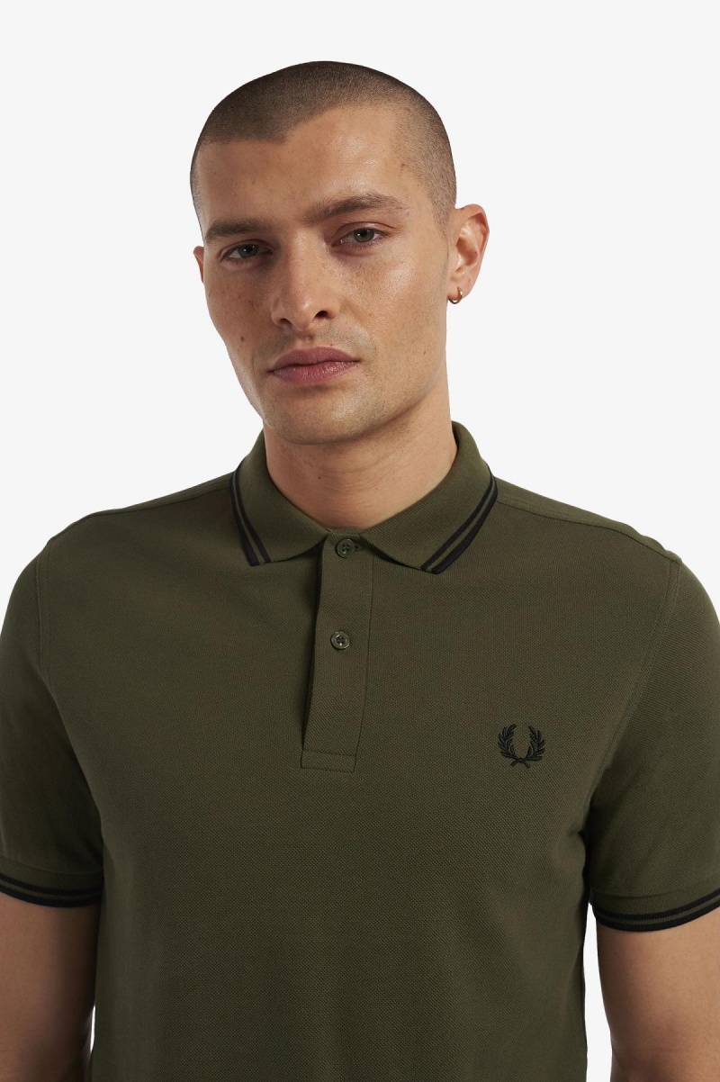 Fred Perry M3600 Fred Perry Shirt Herre Grønn Svarte Svarte | ZNOMJ98034