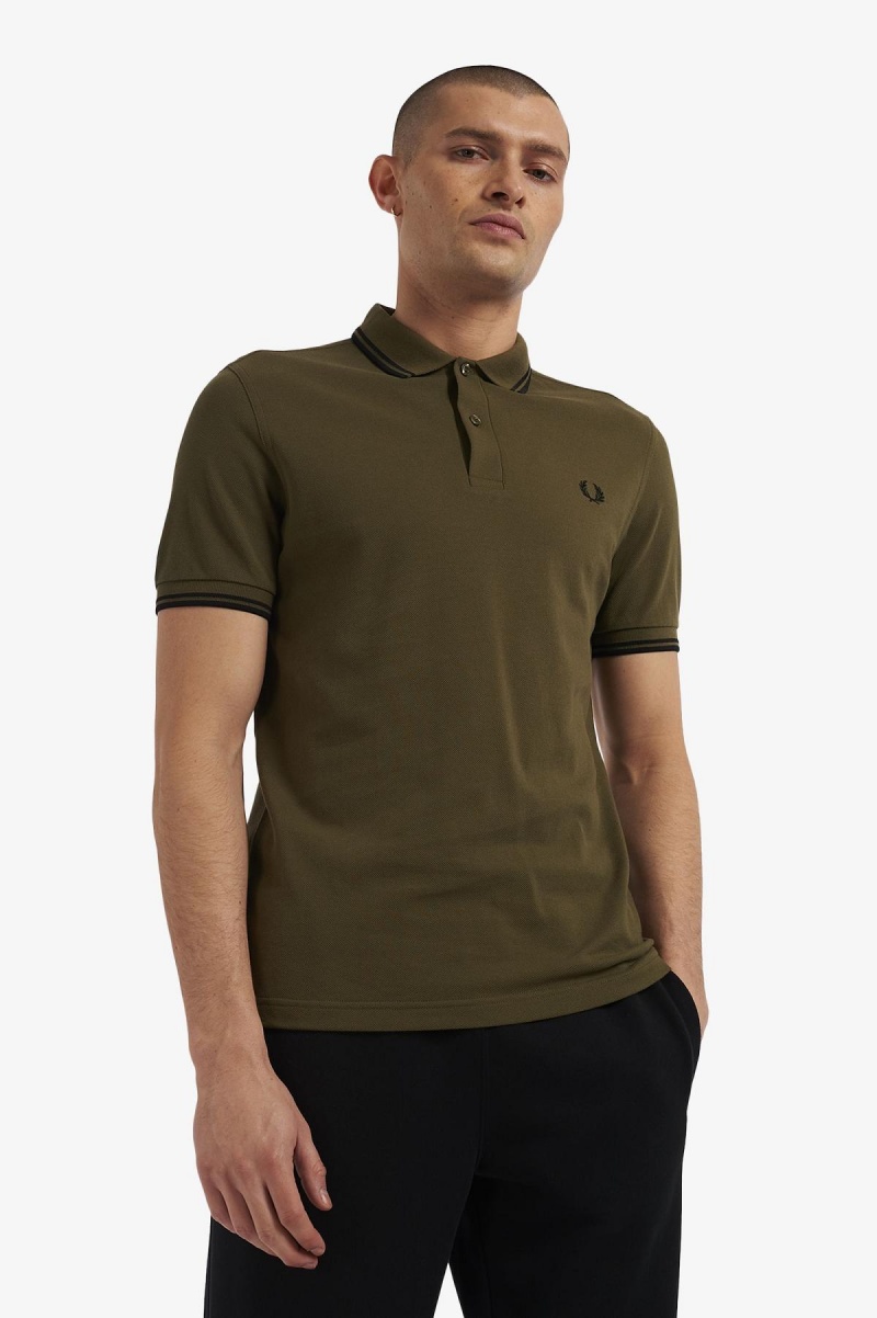 Fred Perry M3600 Fred Perry Shirt Herre Grønn Svarte Svarte | ZNOMJ98034