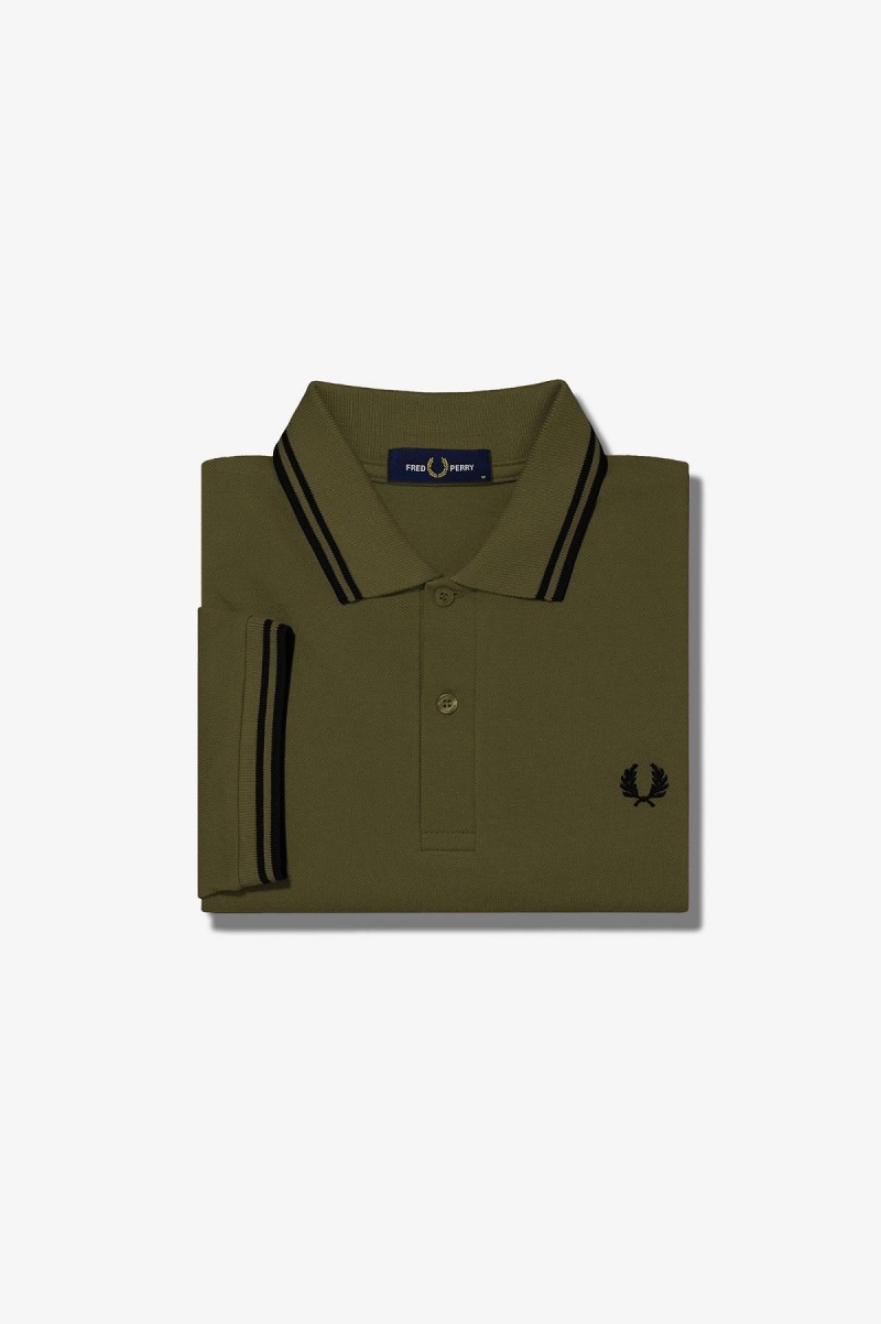 Fred Perry M3600 Fred Perry Shirt Herre Grønn Svarte Svarte | ZNOMJ98034