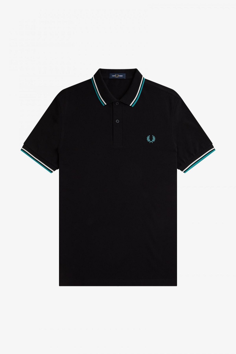 Fred Perry M3600 Fred Perry Shirt Herre Svarte Dyp Mint | NODYB75890