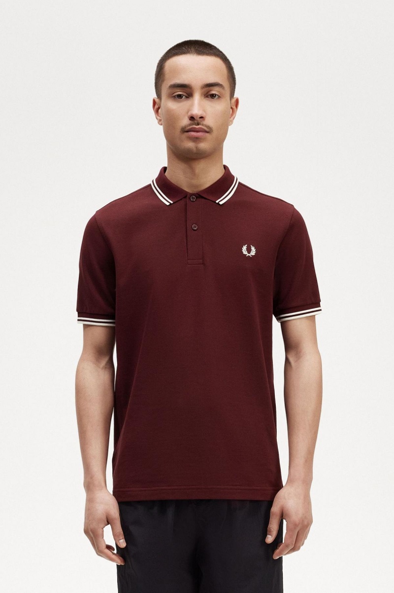 Fred Perry M3600 Fred Perry Shirt Herre Oxblood / Ecru / Ecru | NOZDE10328