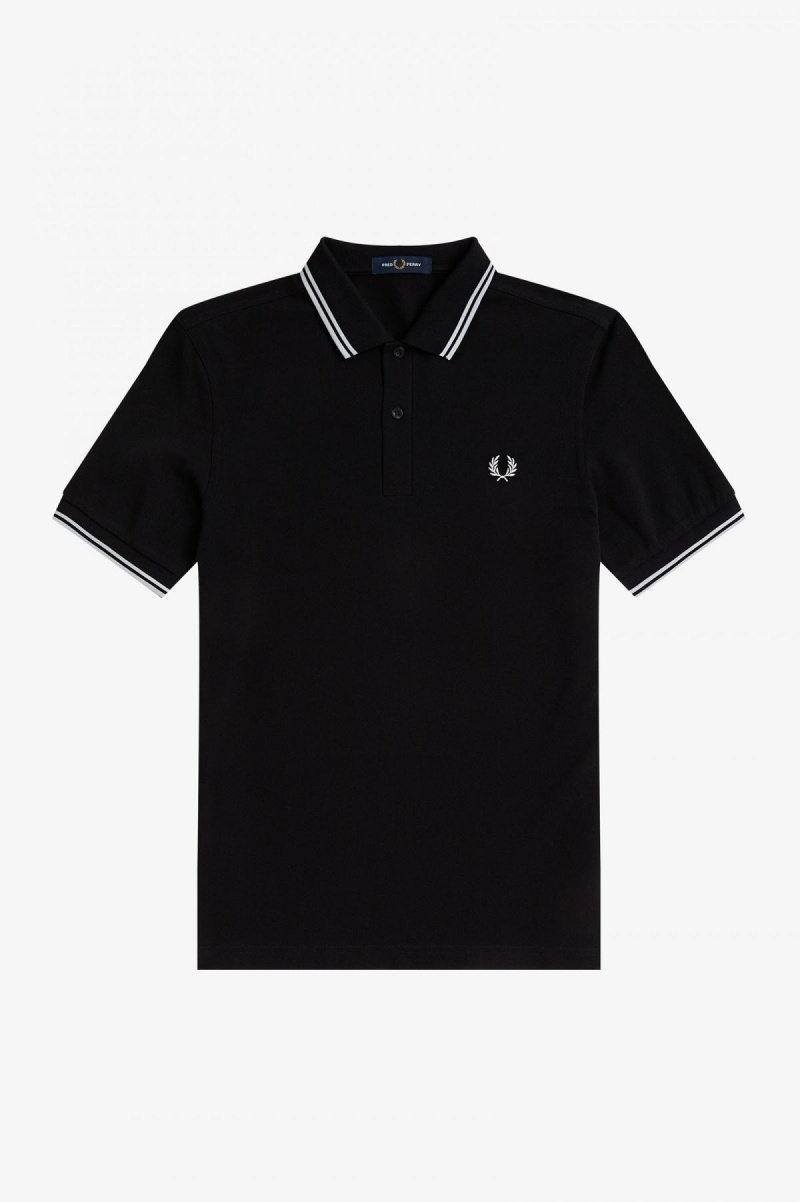 Fred Perry M3600 Fred Perry Shirt Herre Svarte Hvite Hvite | LNOSX73797