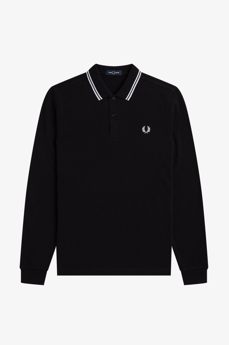 Fred Perry M3636 Fred Perry Shirt Herre Svarte Hvite Hvite | FNOHY78828