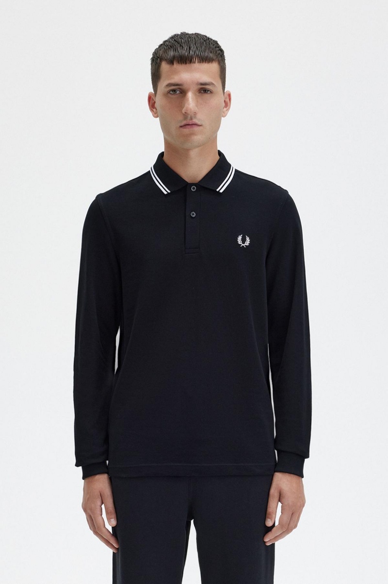 Fred Perry M3636 Fred Perry Shirt Herre Svarte Hvite Hvite | FNOHY78828