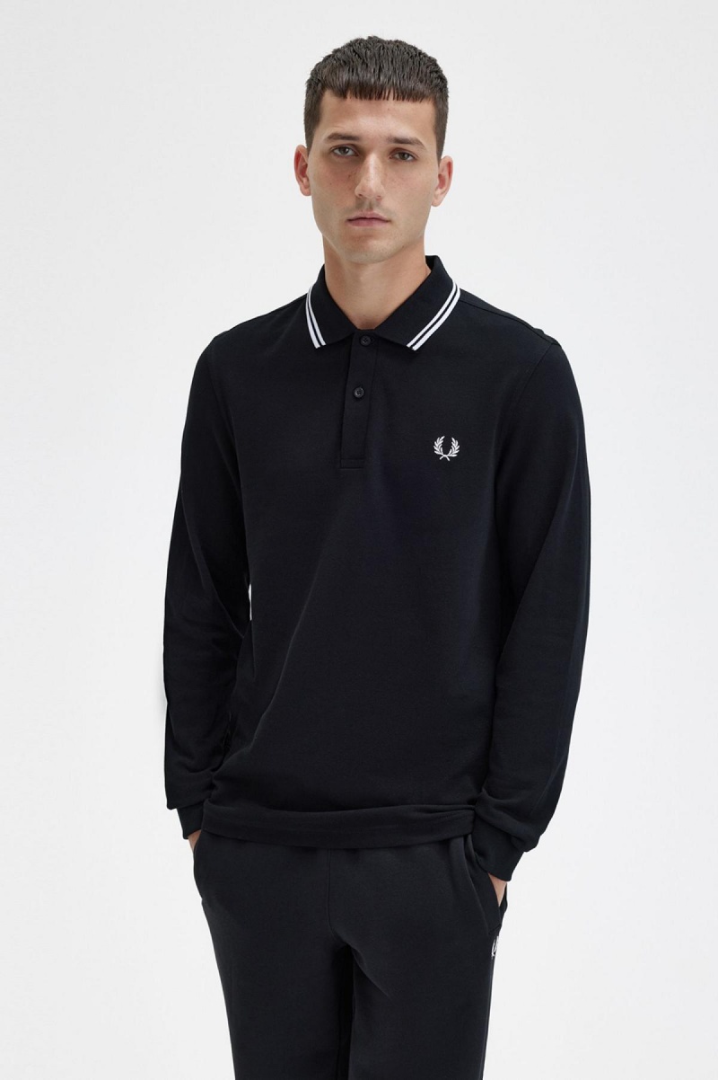 Fred Perry M3636 Fred Perry Shirt Herre Svarte Hvite Hvite | FNOHY78828