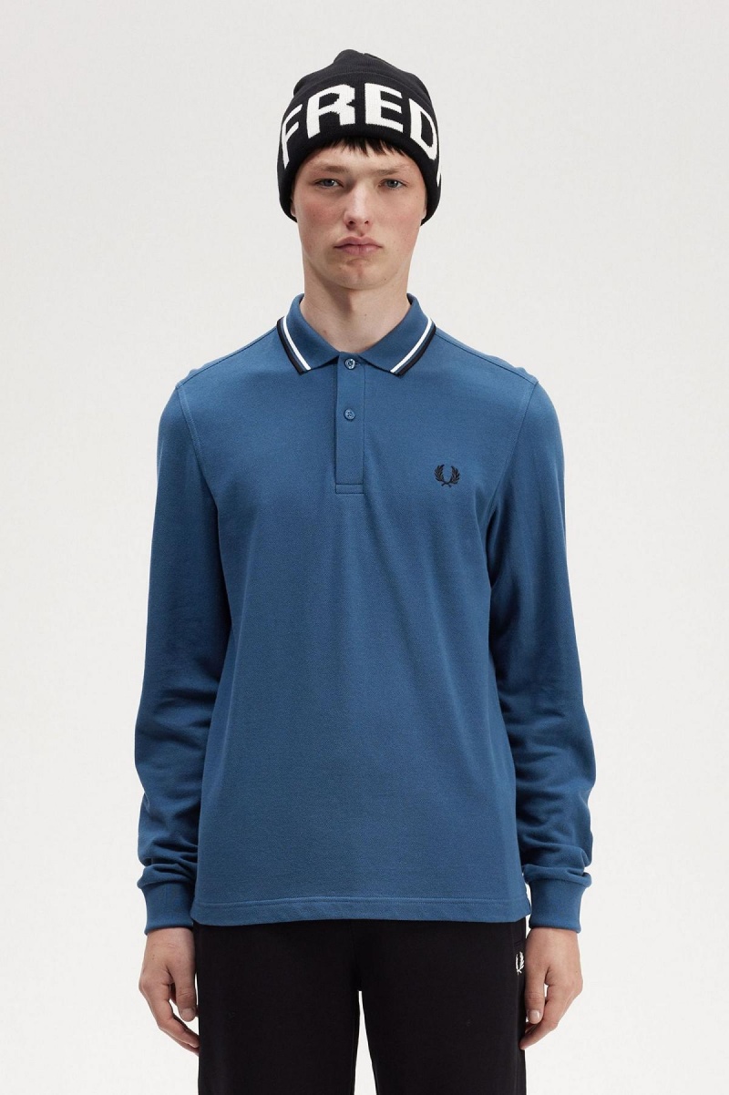 Fred Perry M3636 Fred Perry Shirt Herre Blå Hvite Svarte | BNOSD72030