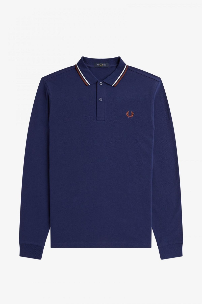 Fred Perry M3636 Fred Perry Shirt Herre Marineblå Brune | ZNOMJ32899