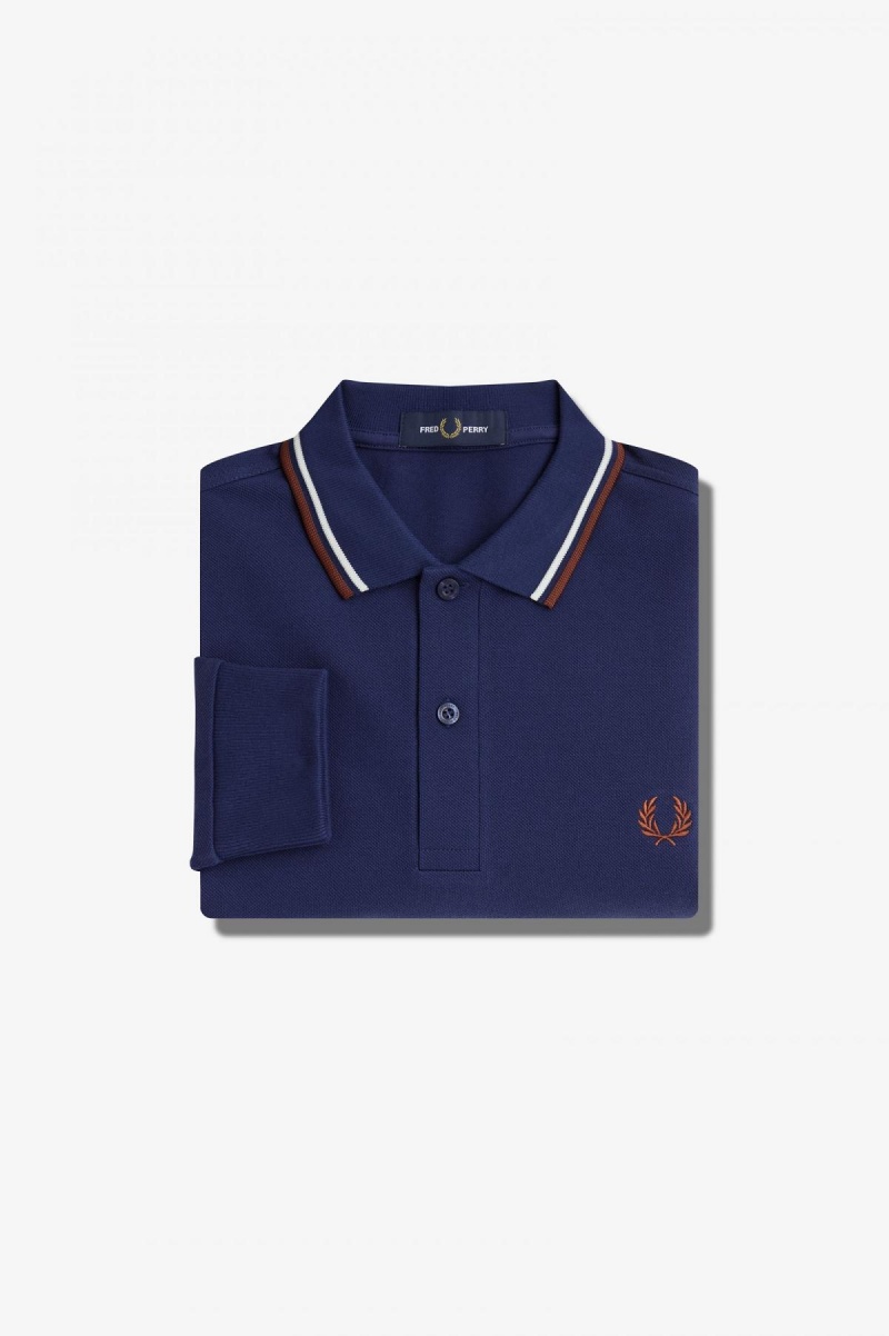 Fred Perry M3636 Fred Perry Shirt Herre Marineblå Brune | ZNOMJ32899