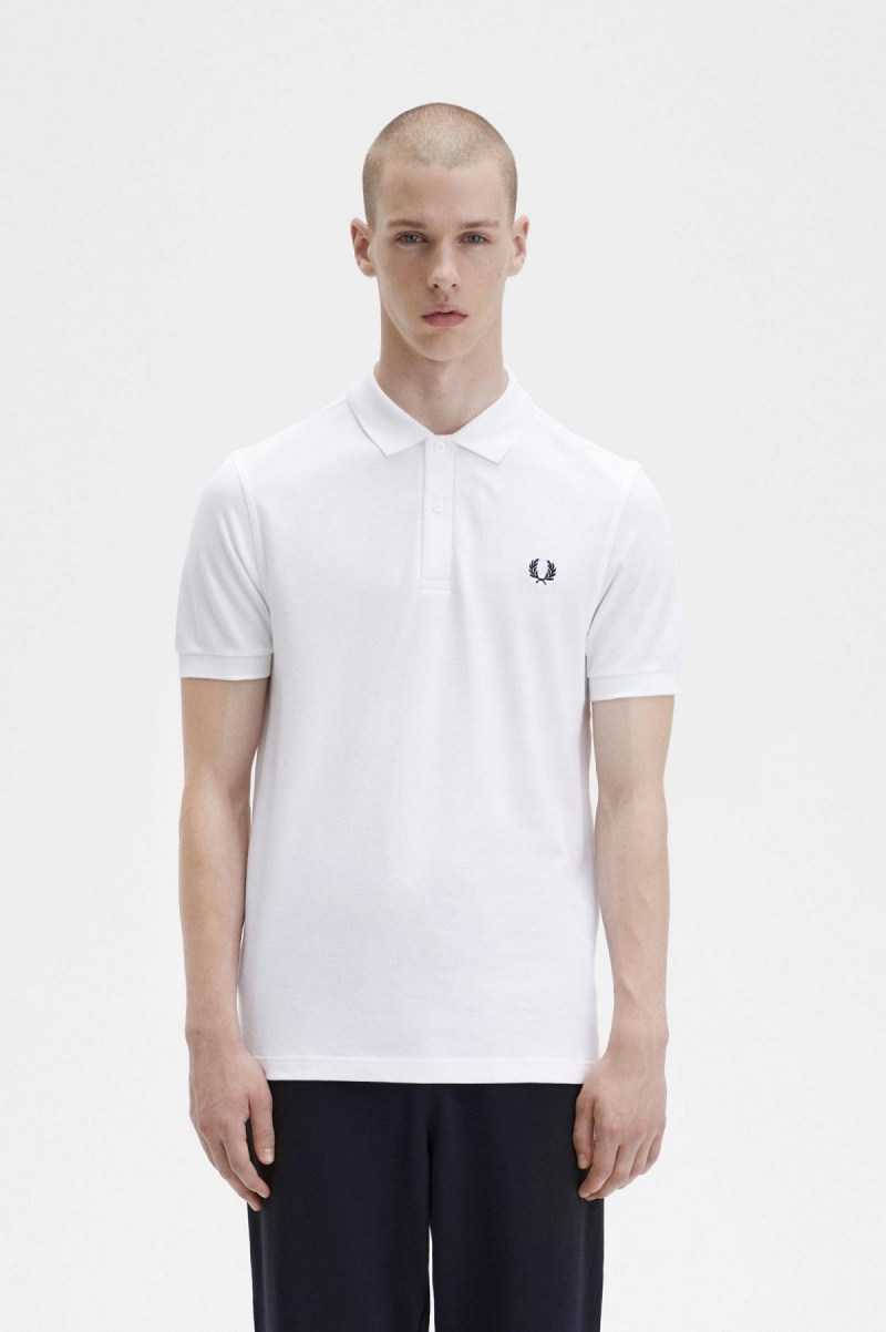 Fred Perry M6000 Fred Perry Shirt Herre Hvite Marineblå | ZNOMJ51218