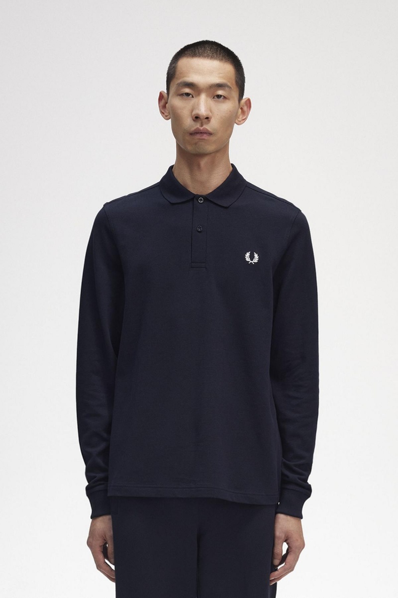 Fred Perry M6006 Fred Perry Shirt Herre Marineblå Hvite | FNOHY11933