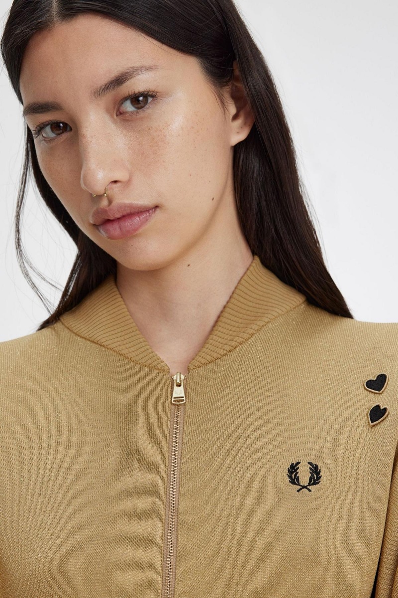 Fred Perry Metallic Strikket Bomber Frakker Dame Gull | PNOQX97370