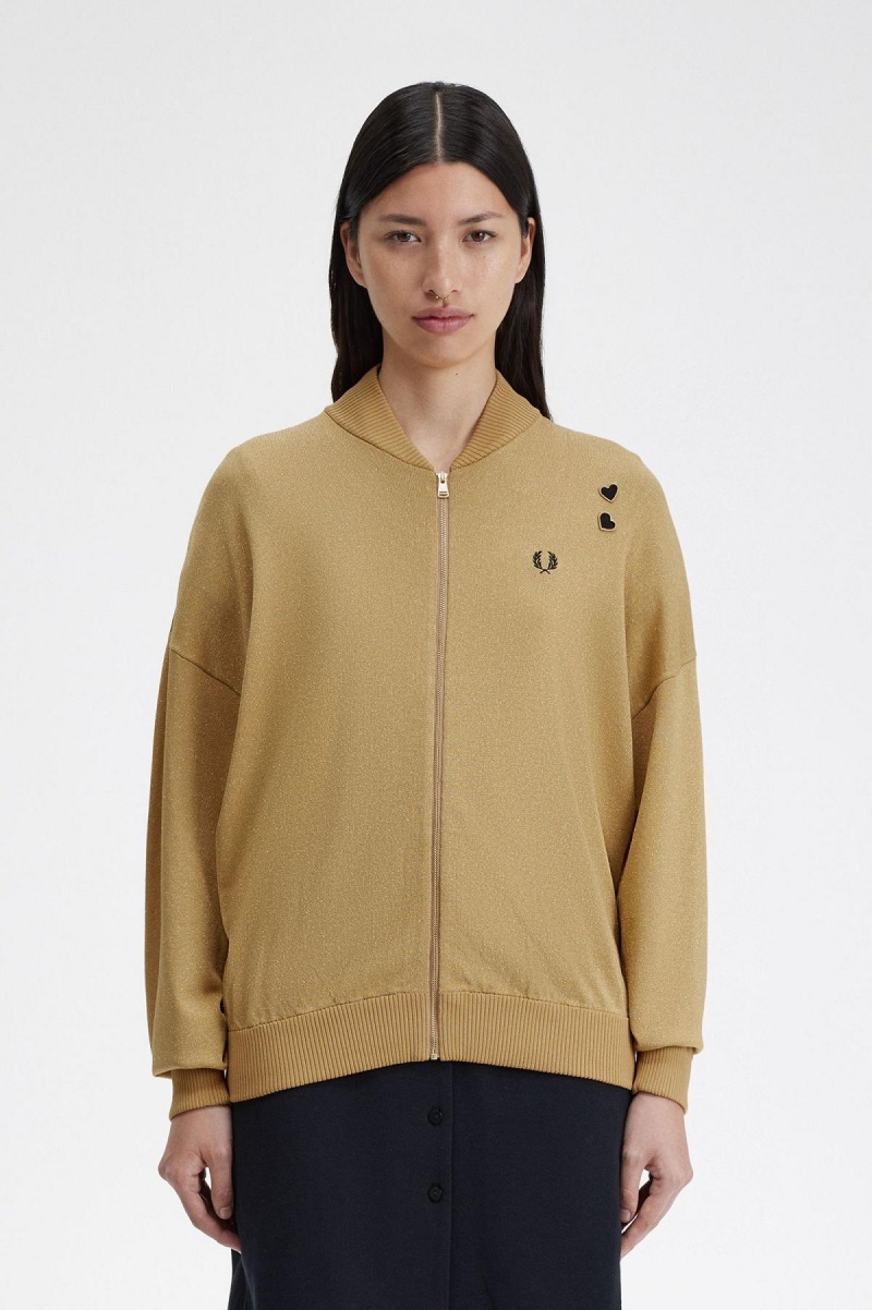 Fred Perry Metallic Strikket Bomber Frakker Dame Gull | PNOQX97370