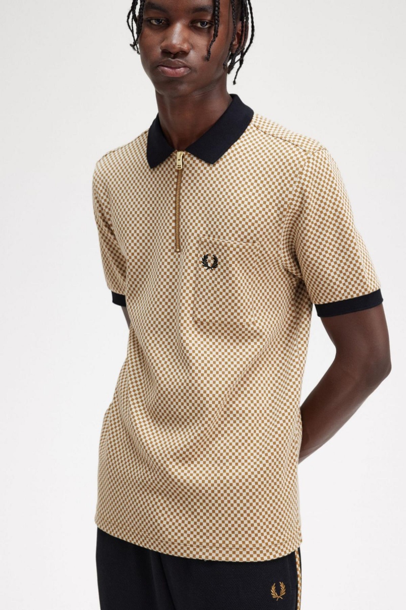 Fred Perry Micro Chequerboard Polo Shirt Polo T Skjorte Herre Mørke | UNOND84932