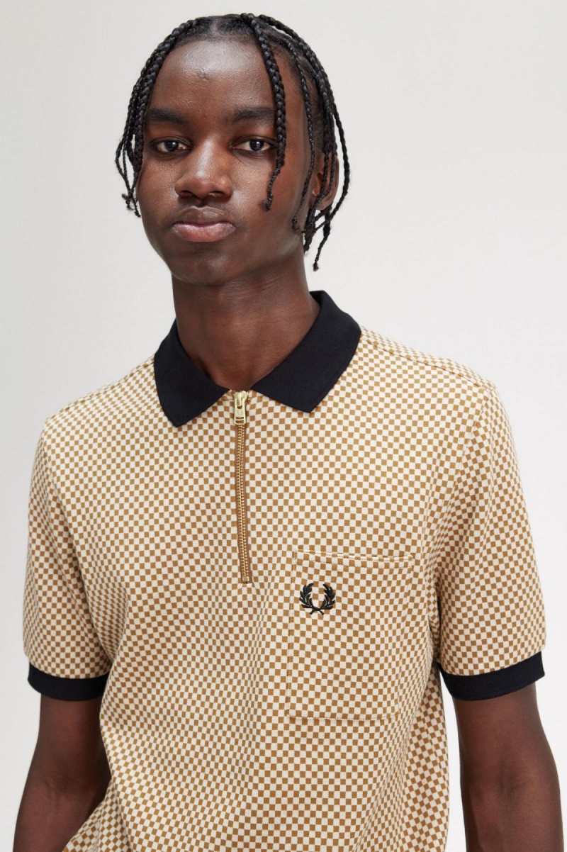 Fred Perry Micro Chequerboard Polo Shirt Polo T Skjorte Herre Mørke | UNOND84932