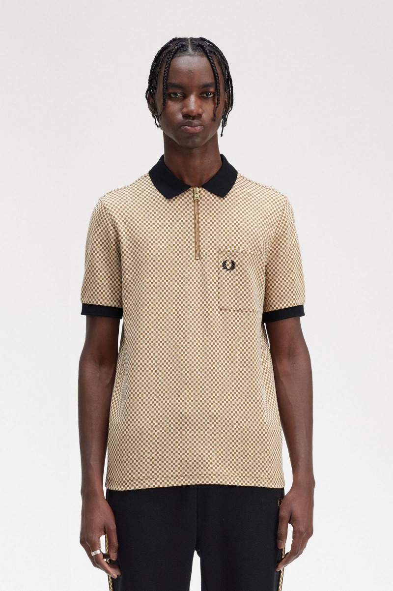 Fred Perry Micro Chequerboard Polo Shirt Polo T Skjorte Herre Mørke | UNOND84932