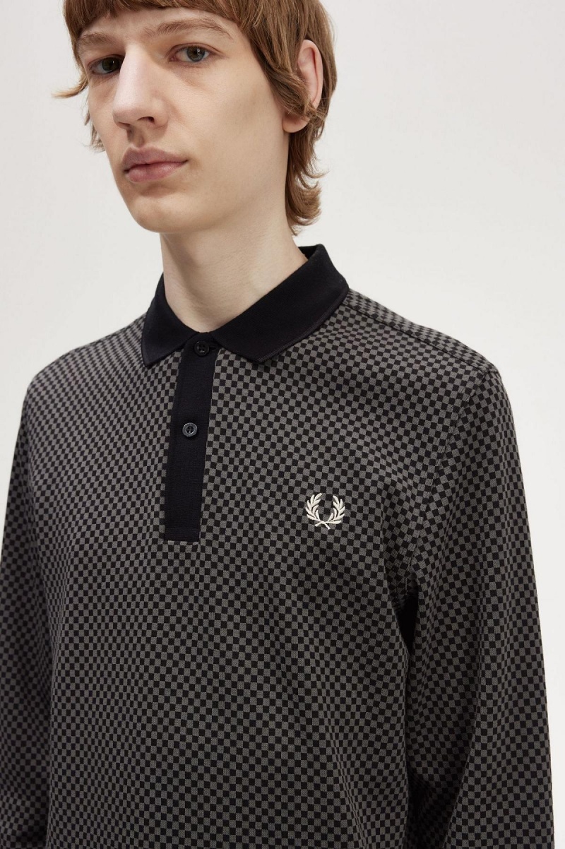 Fred Perry Micro Chequerboard Polo T-skjorte Herre Svarte Grønn | NOEAH45916