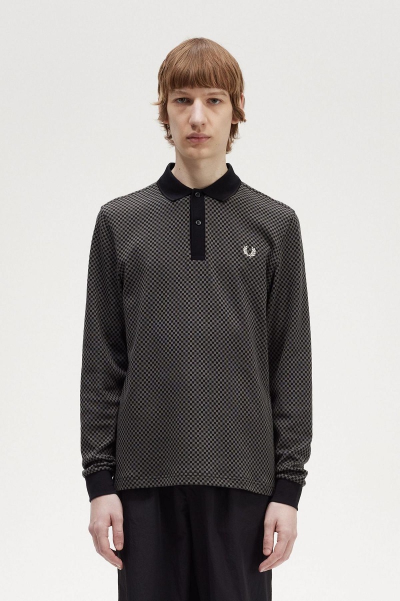 Fred Perry Micro Chequerboard Polo T-skjorte Herre Svarte Grønn | NOEAH45916