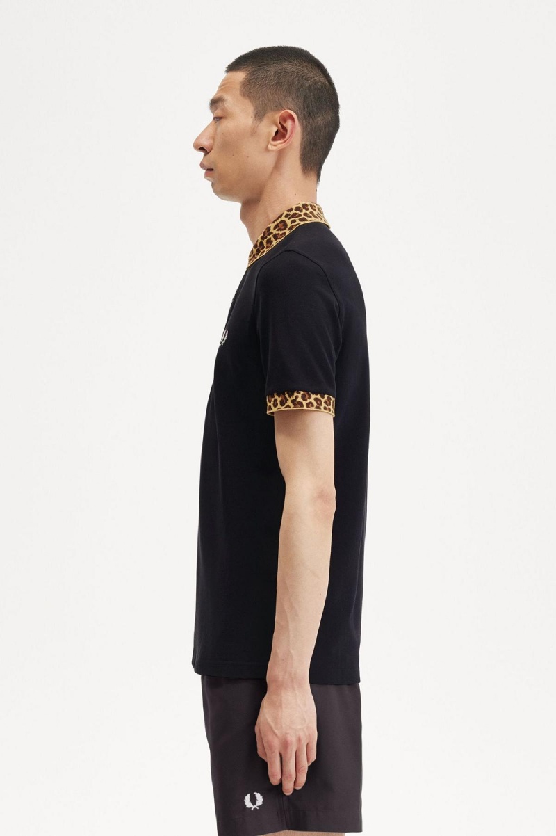 Fred Perry Noongoons Leopard Print Polo Shirt Polo T Skjorte Herre Svarte | YNOGT89414